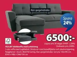 JYSK VEJLBY bäddsoffa med schäslong, SEK 6500 erbjuda