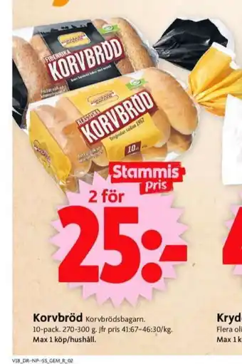 ICA Supermarket Korvbrödsbagarn Korvbröd erbjuda