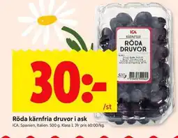 ICA Kvantum Röda kärnfria druvor i ask erbjuda