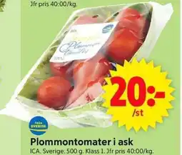 ICA Supermarket Plommontomater i ask erbjuda