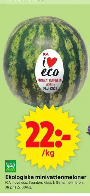 ICA Supermarket Ekologiska minivattenmeloner erbjuda