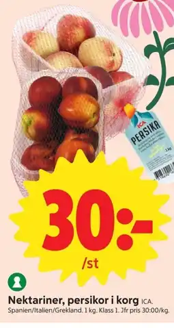 ICA Nära Nektariner, persikor i korg ICA. erbjuda