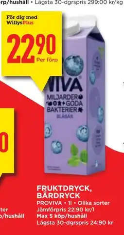 Willys FRUKTDRYCK, BÄRDRYCK, Medlemspris erbjuda