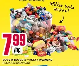 ÖoB LÖSVIKTSGODIS – MAX 4 KG/KUND, SEK 7.99 erbjuda