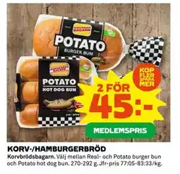 Coop Daglivs KORV-/HAMBURGERBRÖD, Medlemspris erbjuda