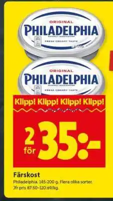 ICA Supermarket Philadelphia färskost erbjuda
