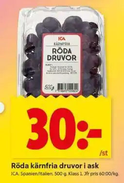 ICA Supermarket RÖDA KÄRNFRIA DRUVOR I ASK erbjuda