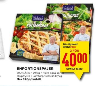Willys Dafgårds Matpajer erbjuda