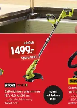 Jula Batteridriven grästrimmer 18 V 4,0 Ah 30 cm, Medlemspris erbjuda