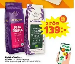 Stora Coop Hela kaffebönor, SEK 139 erbjuda