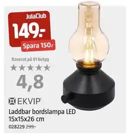 Jula Laddbar bordslampa LED 15x15x26 cm, Medlemspris erbjuda
