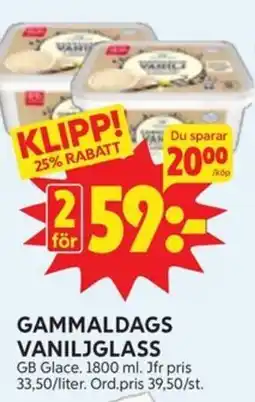 Ica Hajen Lagpris Gammaldags vaniljglass GB Glace erbjuda