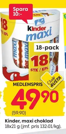 Rusta KINDER maxi choklad erbjuda