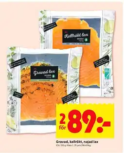 ICA Kvantum Gravad, kallrökt, najad lax ICA. erbjuda