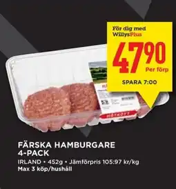 Willys FÄRSKA HAMBURGARE 4-PACK erbjuda