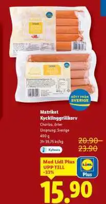 Lidl MATRIKET Kycklinggrillkorv erbjuda