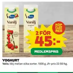 Coop Valio Yoghurt erbjuda