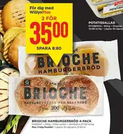 Willys BRIOCHE HAMBURGERBRÖD 4-PACK, Medlemspris erbjuda