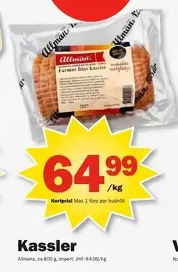 Pekås Kassler, Medlemspris erbjuda