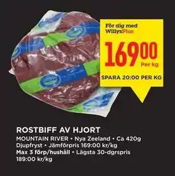 Willys ROSTBIFF AV HJORT, Medlemspris erbjuda