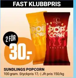 ÖoB SUNDLINGS POPCORN, Medlemspris erbjuda