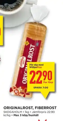 Willys Hemma ORIGINALROST, FIBERROST, Medlemspris erbjuda