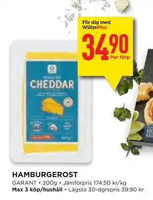 Willys Hemma HAMBURGEROST, Medlemspris erbjuda