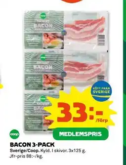 Coop Daglivs BACON 3-PACK, Medlemspris erbjuda
