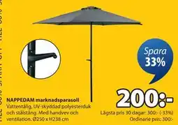 JYSK NAPPEDAM marknadsparasoll, SEK 200 erbjuda