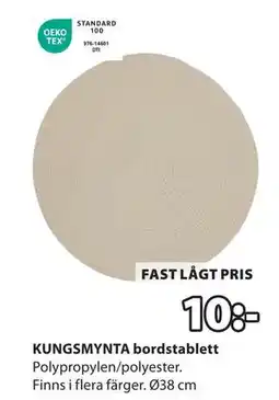 JYSK KUNGSMYNTA bordstablett, SEK 10 erbjuda