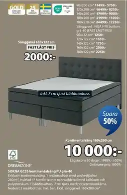 JYSK SOKNA GC35 kontinentalsäng PU grå-40, SEK 10000 erbjuda