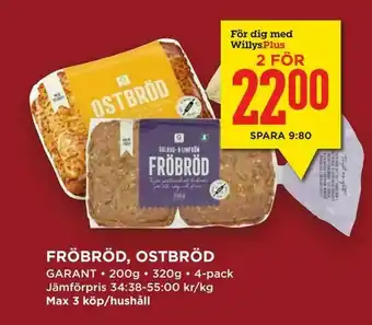 Willys Hemma Fröbröd, ostbröd erbjuda