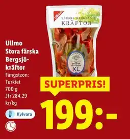Lidl Ullmo Stora färska Bergsjökräftor, SEK 199 erbjuda