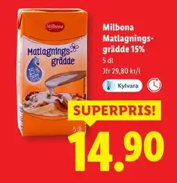 Lidl Milbona Matlagningsgrädde 15%, SEK 14.9 erbjuda