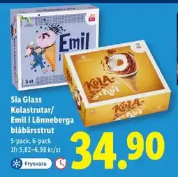 Lidl Sia Glass Kolastrutar/ Emil i Lönneberga blåbärsstrut, SEK 34.9 erbjuda