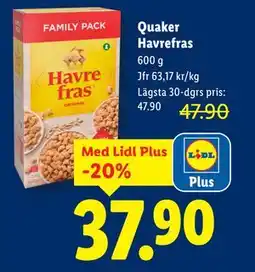 Lidl Quaker Havrefras, Pris i appen erbjuda