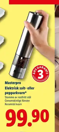 Lidl Masterpro Elektrisk salt- eller pepparkvarn, SEK 99.9 erbjuda