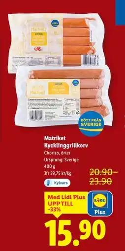 Lidl Matriket Kycklinggrillkorv, Pris i appen erbjuda