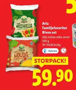 Lidl Arla Familjefavoriter Riven ost, SEK 59.9 erbjuda