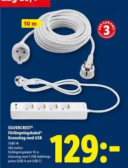 Lidl SILVERCREST Förlängningskabel* Grenuttag med USB, SEK 129 erbjuda