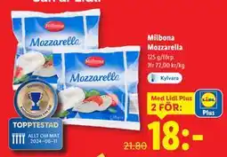 Lidl Milbona Mozzarella, Pris i appen erbjuda