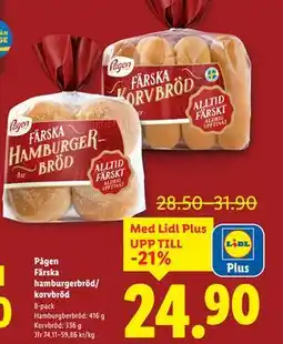 Lidl Pågen Färska hamburgerbröd/ korvbröd, Pris i appen erbjuda