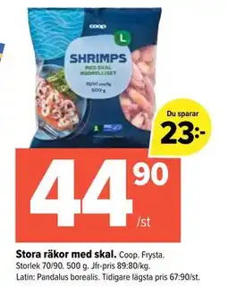 Coop Extra Stora räkor med skal., SEK 44.9 erbjuda