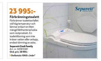 K-rauta Separett Förbränningstoalett erbjuda