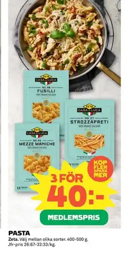 Coop PASTA, Medlemspris erbjuda