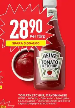 Willys TOMATKETCHUP, MAYONNAISE HEINZ erbjuda