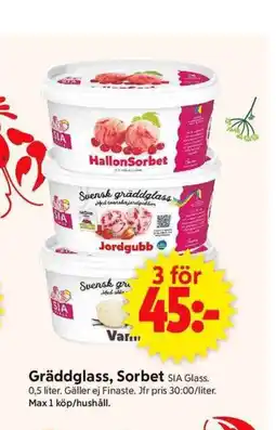 ICA Supermarket SIA GLASS Gräddglass, Sorbet erbjuda