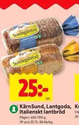 ICA Kvantum KärnSund, Lantgoda, Knäckebröd Italienskt lantbröd erbjuda