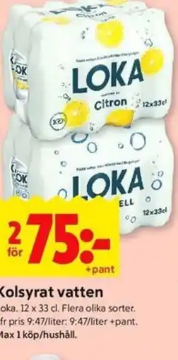 ICA Kvantum LOKA Kolsyrat vatten erbjuda