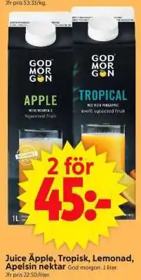 ICA Supermarket Juice Äpple, Tropisk, Lemonad, Apelsin nektar erbjuda